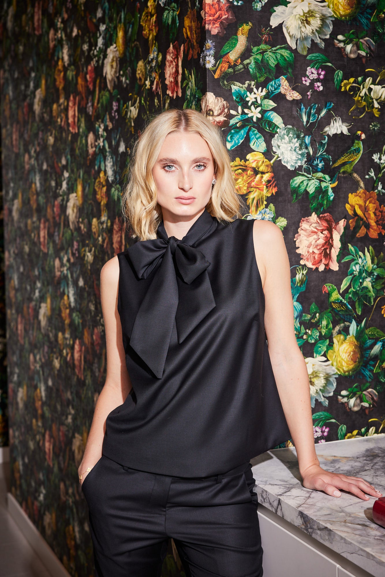 black satin blouse with bow